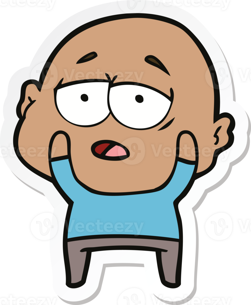 sticker of a cartoon tired bald man png