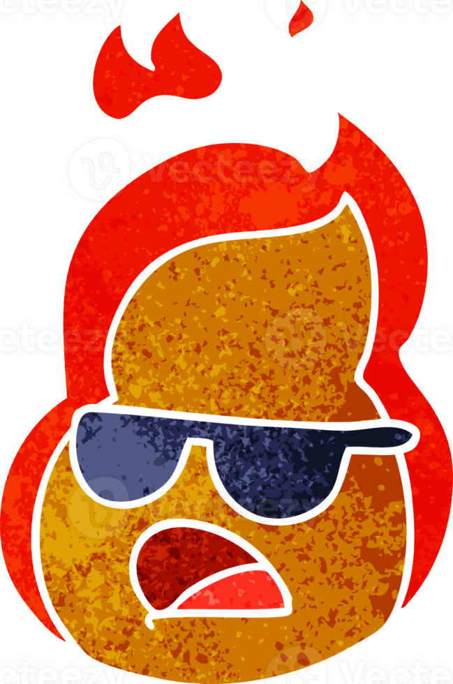 Hand drawn retro cartoon kawaii flames in shades png