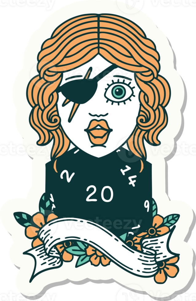 sticker of a human rogue with natural twenty dice roll png
