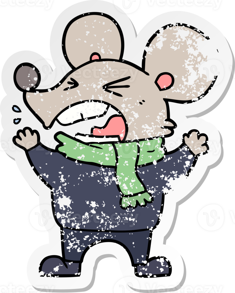 distressed sticker of a cartoon angry mouse png