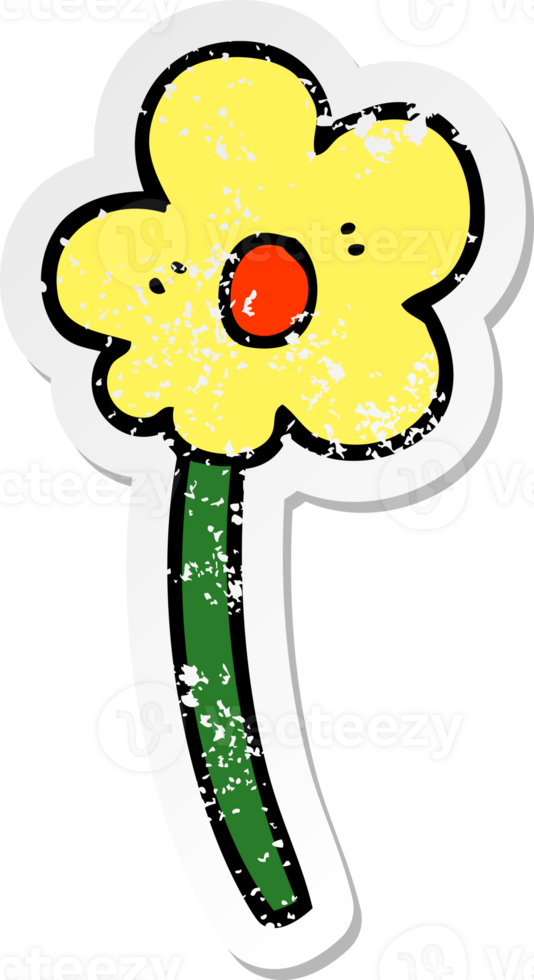 distressed sticker of a cartoon flower png
