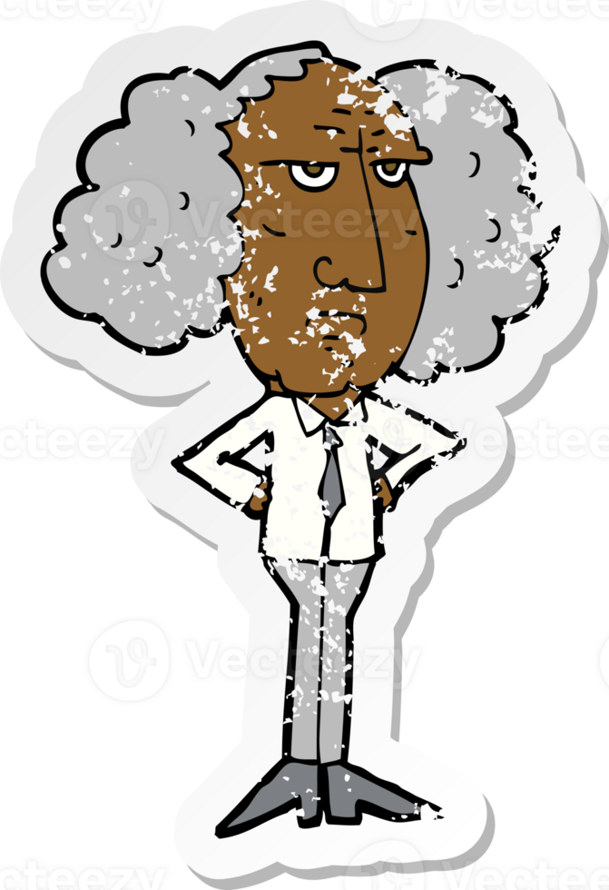 retro distressed sticker of a cartoon big hair lecturer man png