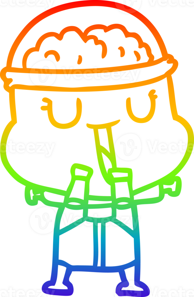 rainbow gradient line drawing of a happy cartoon robot png