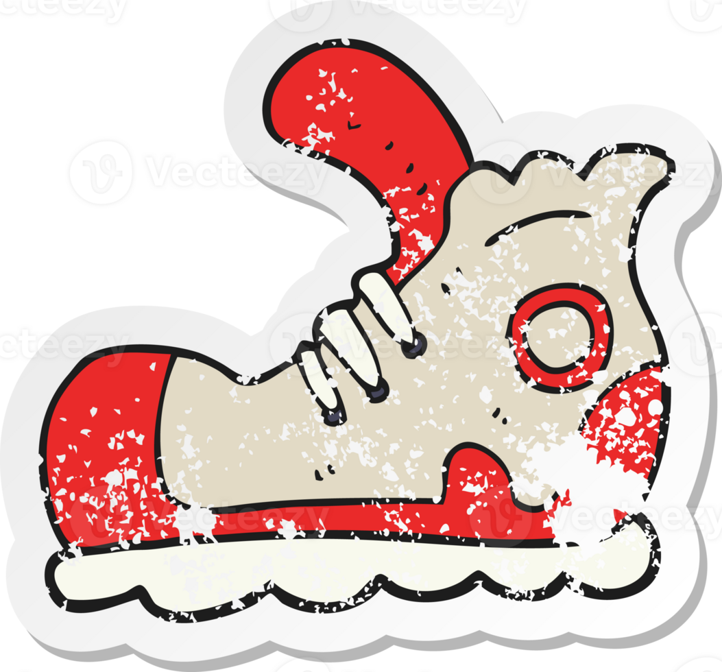 retro distressed sticker of a cartoon sneaker png
