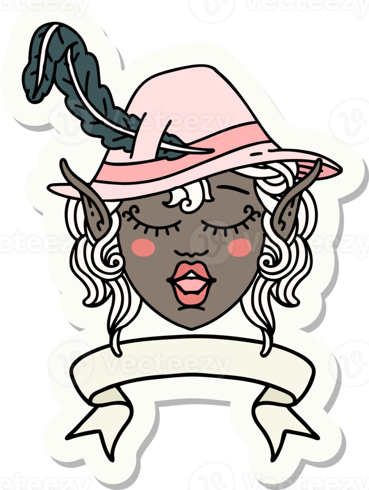 sticker of a singing elf bard character face with banner png