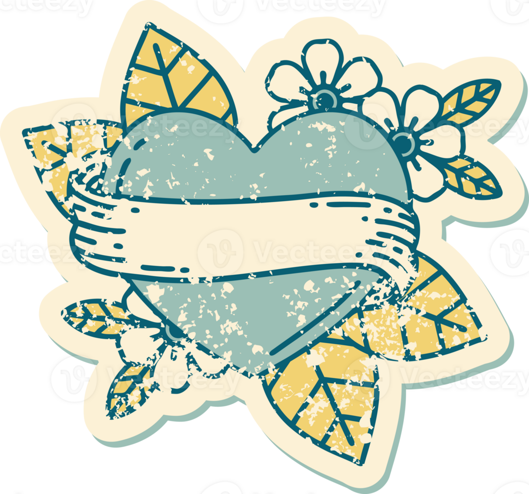 iconic distressed sticker tattoo style image of a heart and banner png