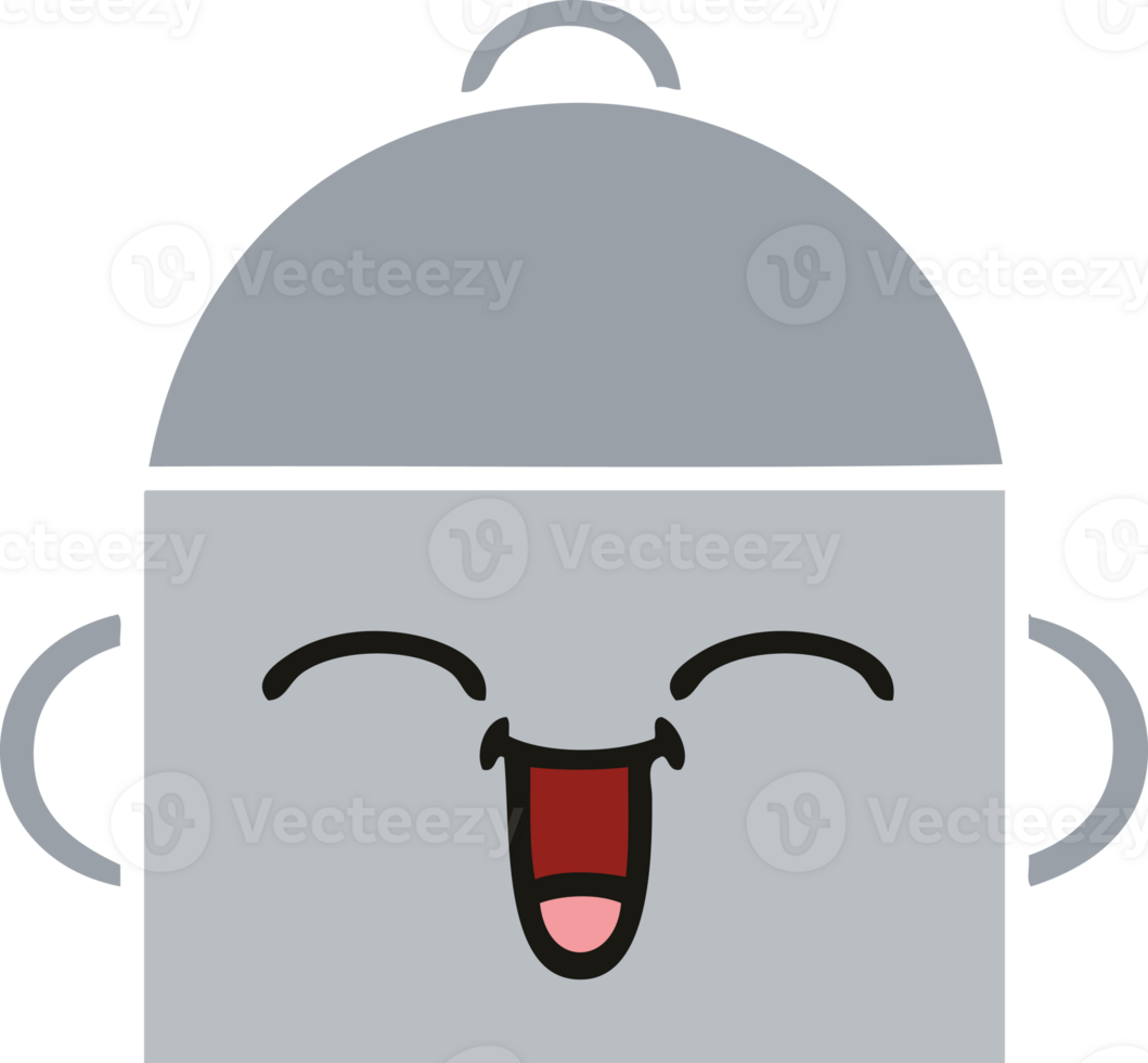 flat color retro cartoon of a cooking pot png