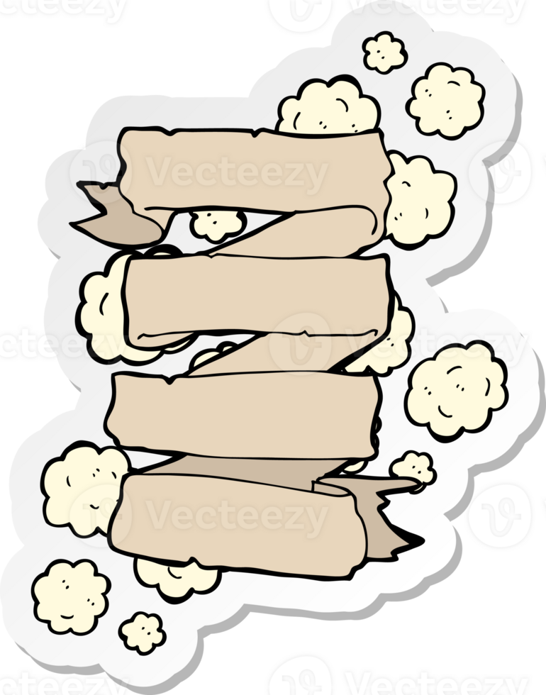 sticker of a cartoon heraldic scroll banner png