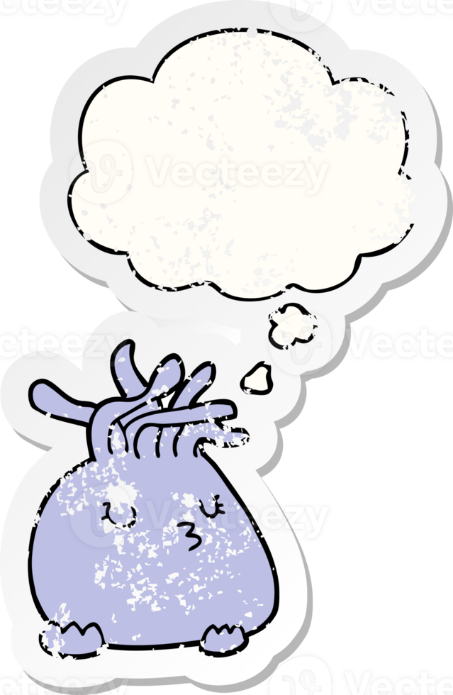 cartoon sea anemone with thought bubble as a distressed worn sticker png