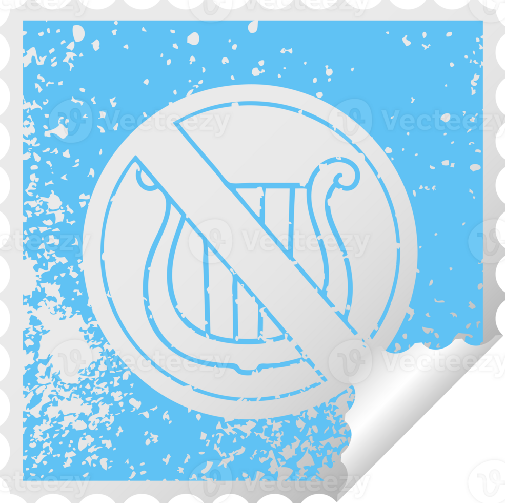 distressed square peeling sticker symbol of a no music allowed sign png