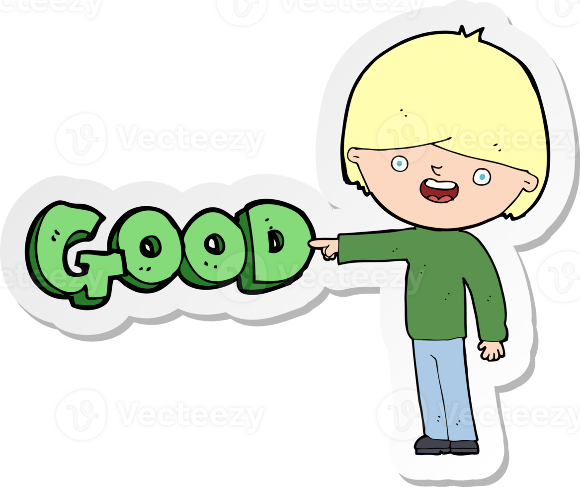 sticker of a cartoon man pointing out the good png