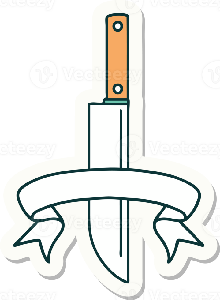 tattoo style sticker with banner of a knife png
