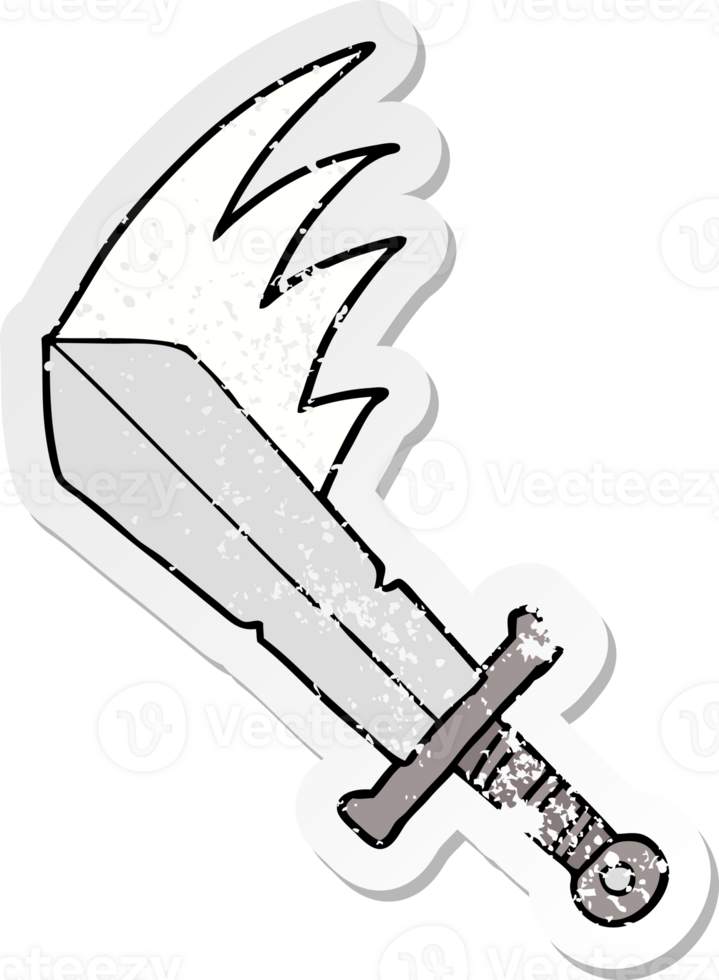 distressed sticker of a cartoon swinging sword png