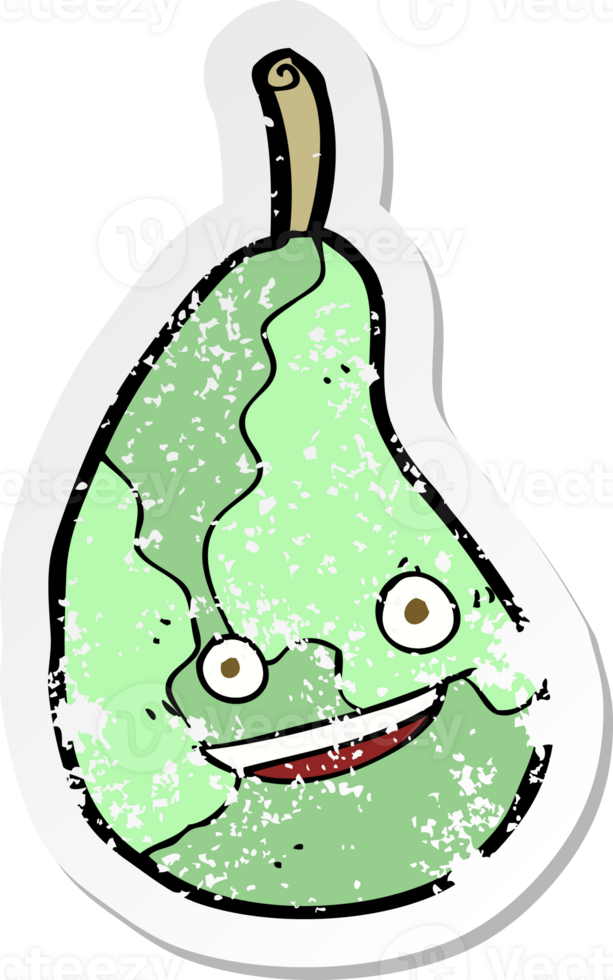 retro distressed sticker of a cartoon happy pear png