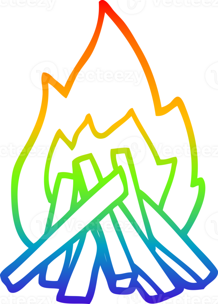 rainbow gradient line drawing of a cartoon camp fire png