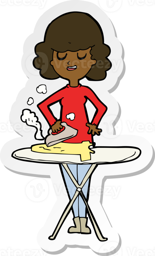 sticker of a cartoon woman ironing png