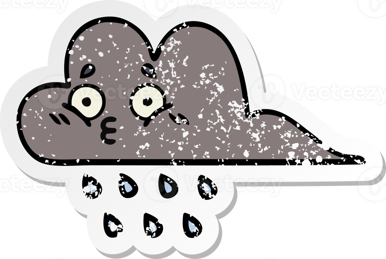 distressed sticker of a cute cartoon storm rain cloud png