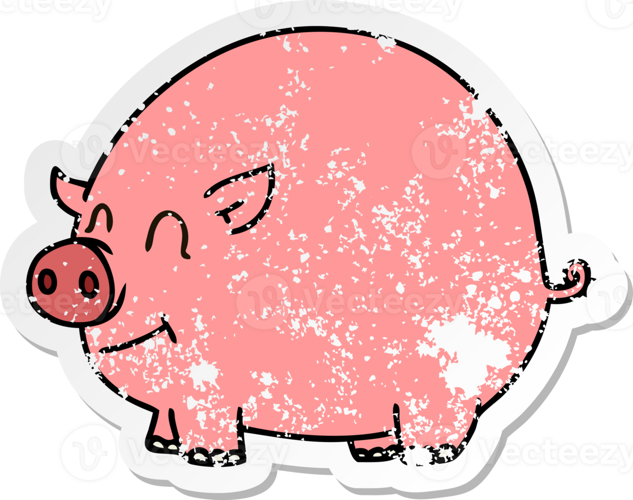 distressed sticker of a quirky hand drawn cartoon pig png