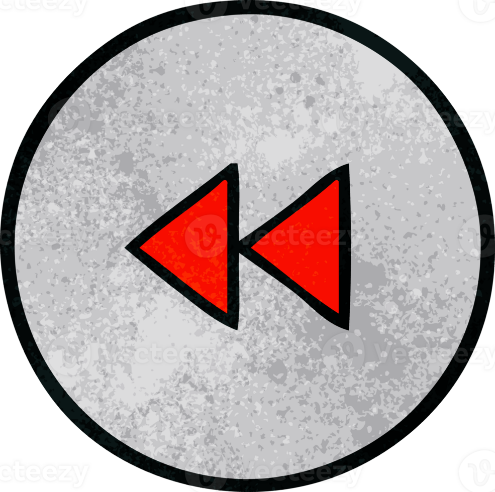 retro grunge texture cartoon of a rewind button png