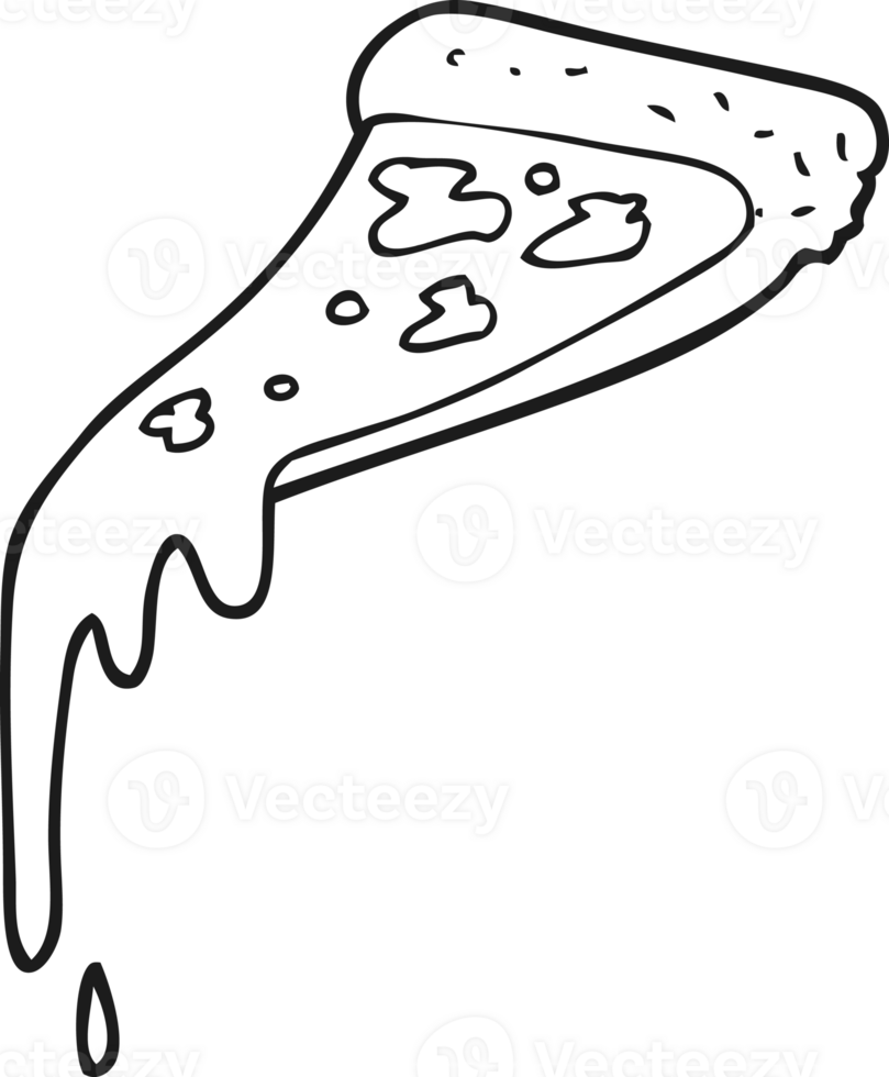 hand drawn black and white cartoon pizza slice png