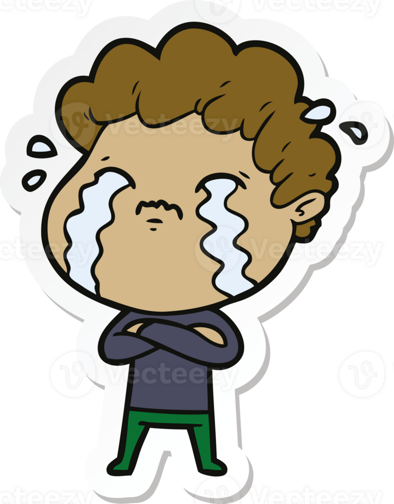 sticker of a cartoon man crying png