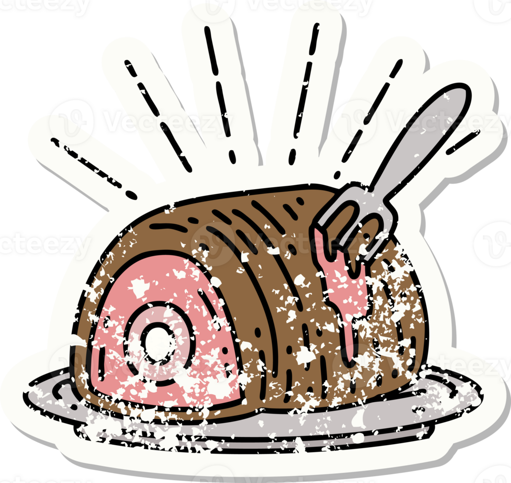 worn old sticker of a tattoo style roast beef png