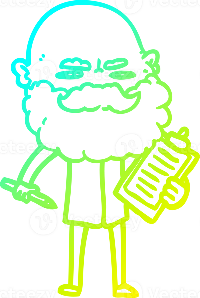 cold gradient line drawing of a cartoon man with beard frowning png