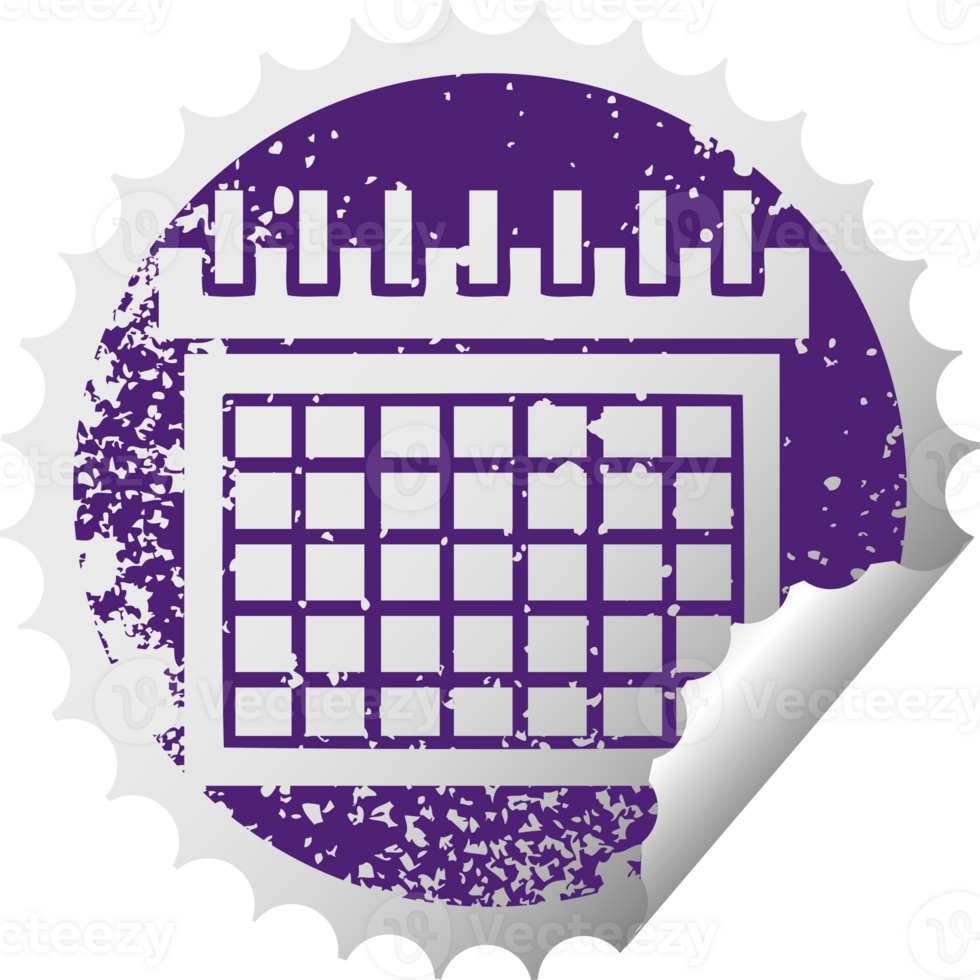 distressed circular peeling sticker symbol of a work calendar png