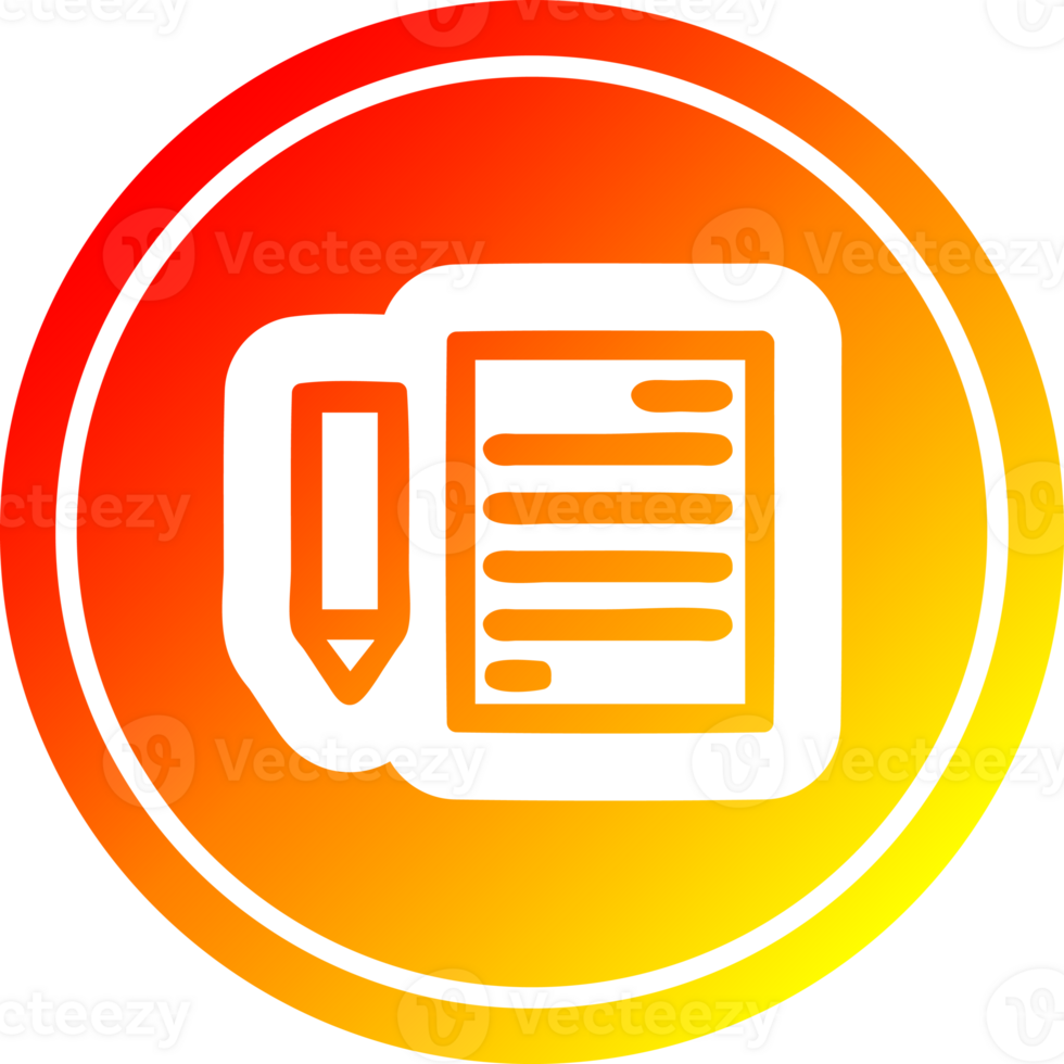 document and pencil circular icon with warm gradient finish png