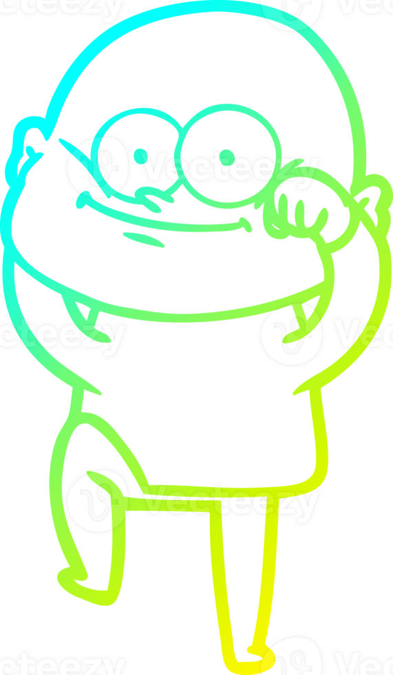 cold gradient line drawing of a cartoon bald man staring png