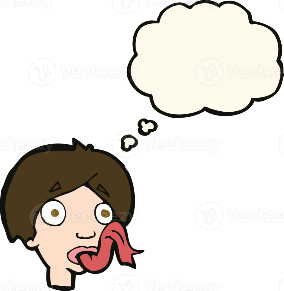 cartoon head sticking out tongue with thought bubble png