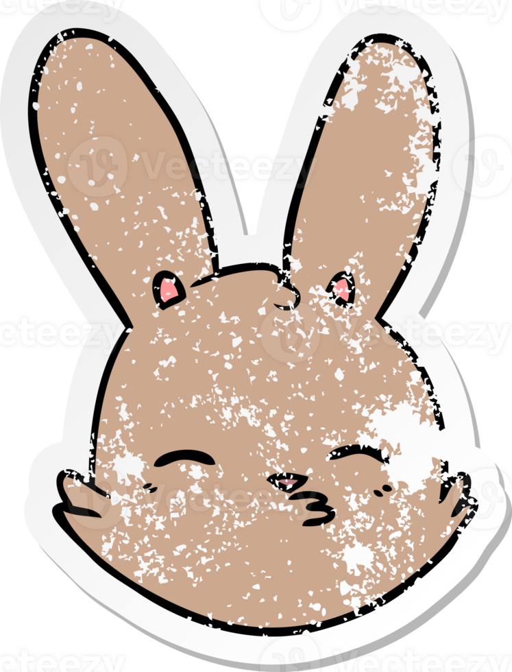 distressed sticker of a cartoon bunny face considering png