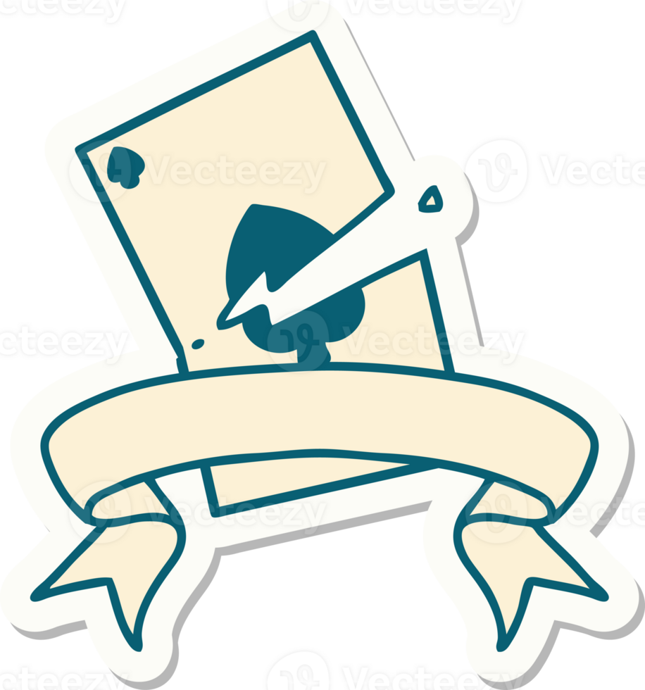 tattoo style sticker with banner of a torn card png