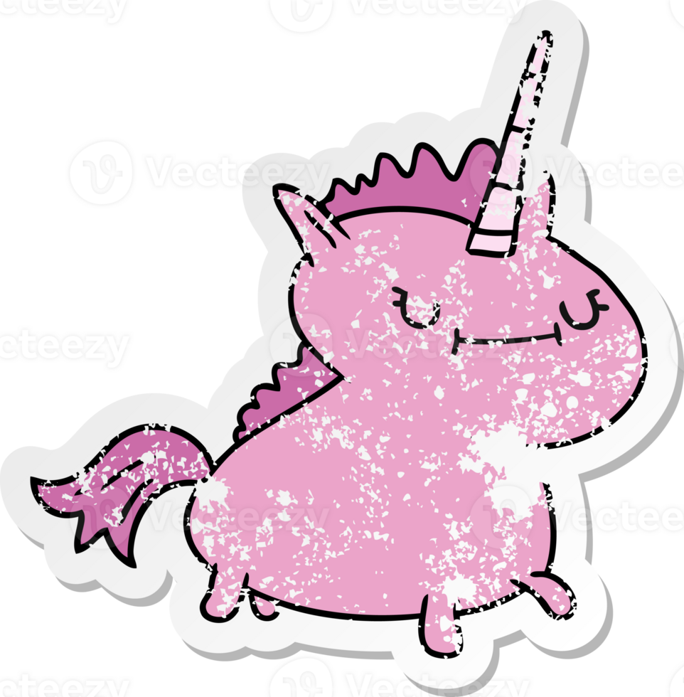 hand drawn distressed sticker cartoon doodle of a magical unicorn png