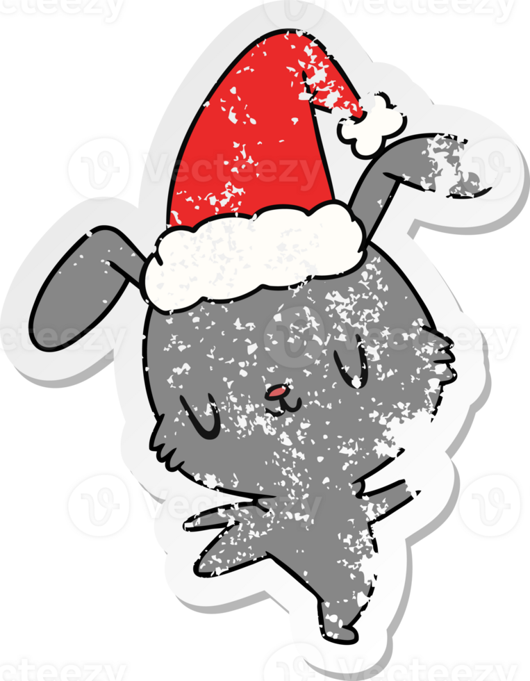 hand drawn christmas distressed sticker cartoon of kawaii rabbit png
