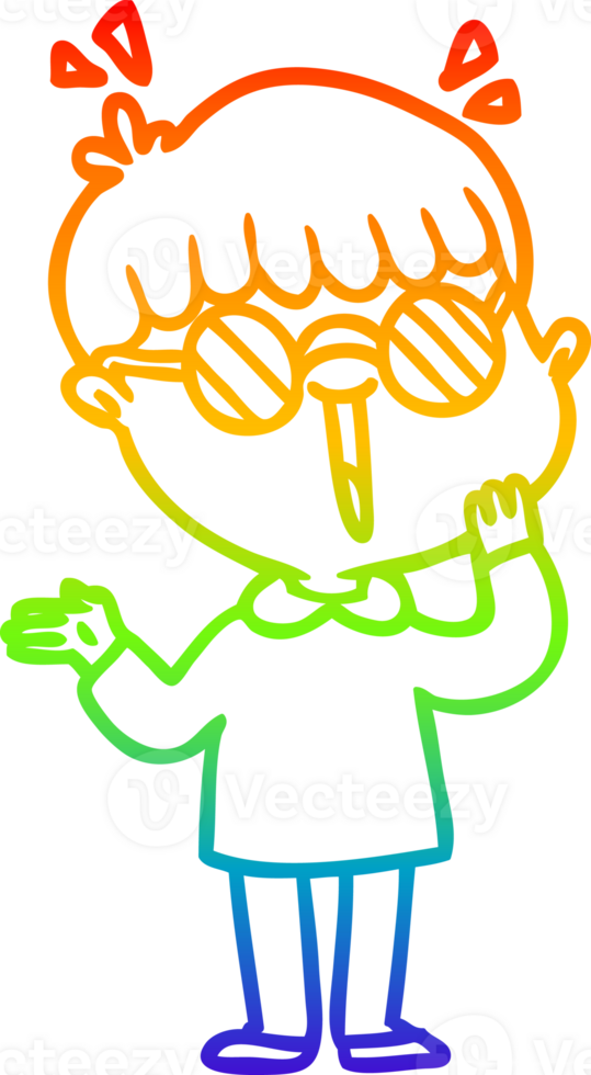 rainbow gradient line drawing of a cartoon boy realizing something amazing png