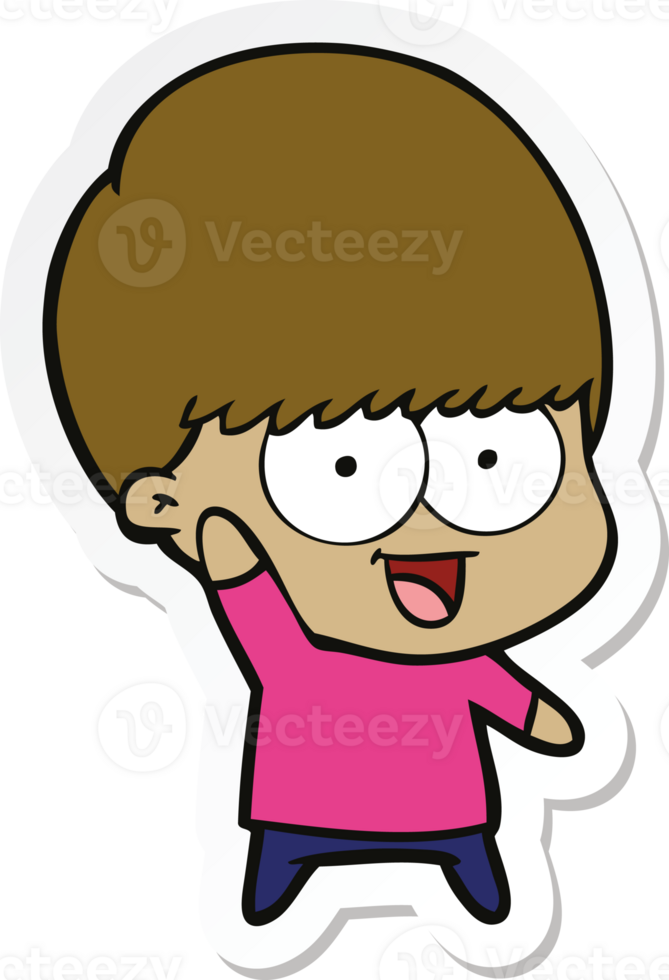 sticker of a happy cartoon boy waving png