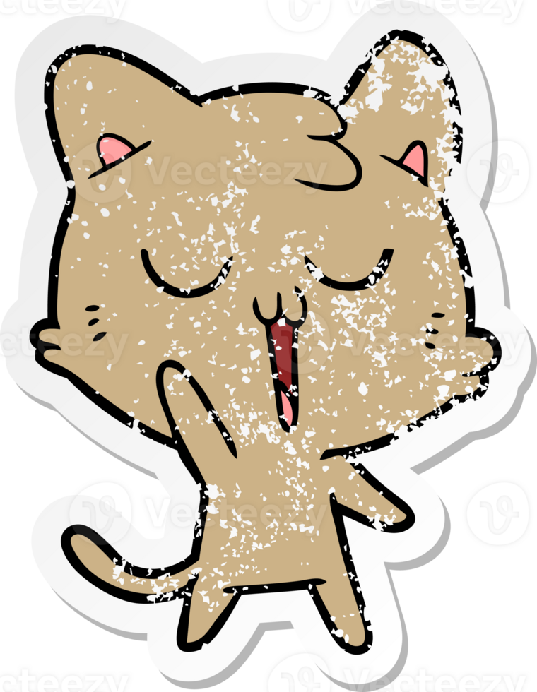 distressed sticker of a cartoon cat singing png