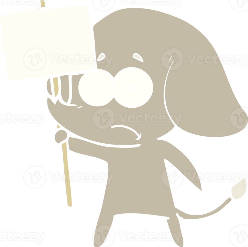 flat color style cartoon unsure elephant with protest sign png