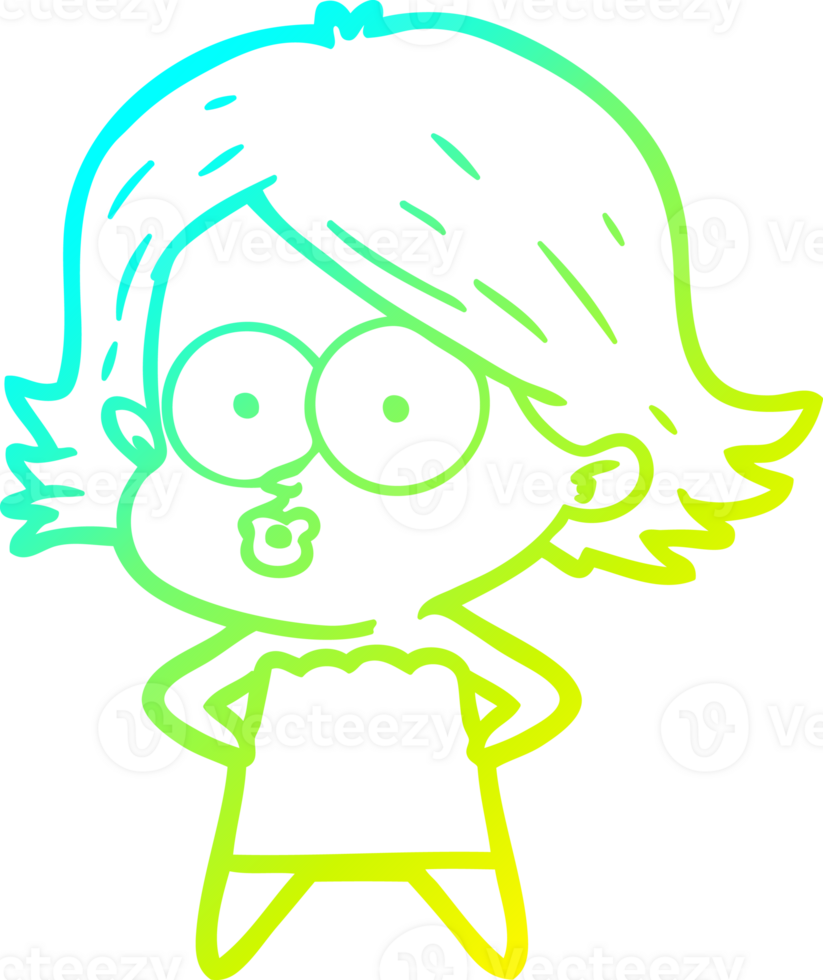 cold gradient line drawing of a cartoon girl pouting png