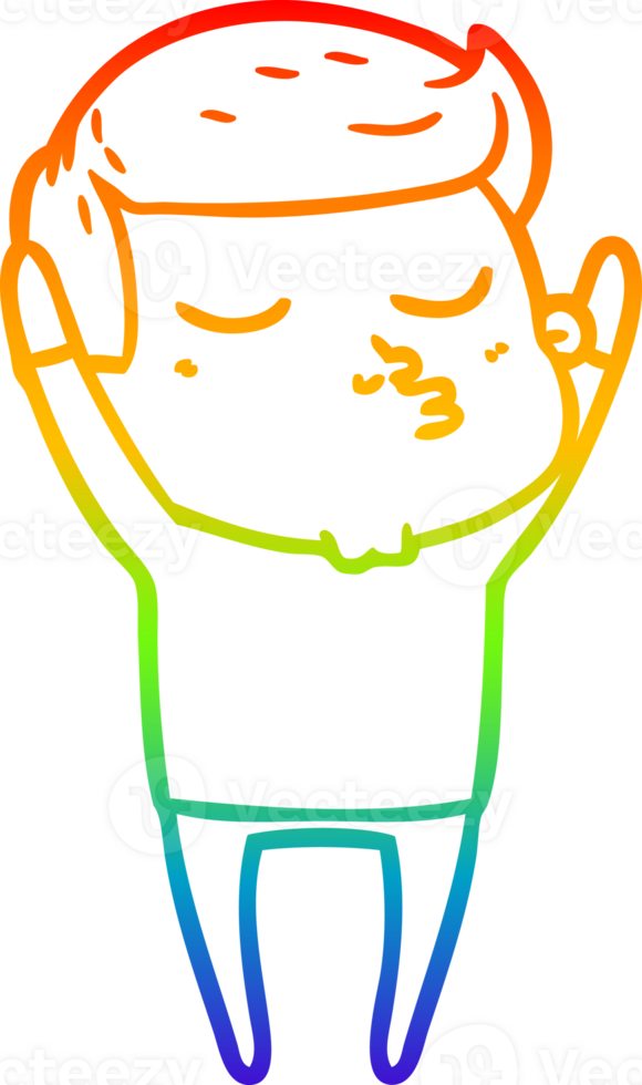 rainbow gradient line drawing of a cartoon model guy pouting png