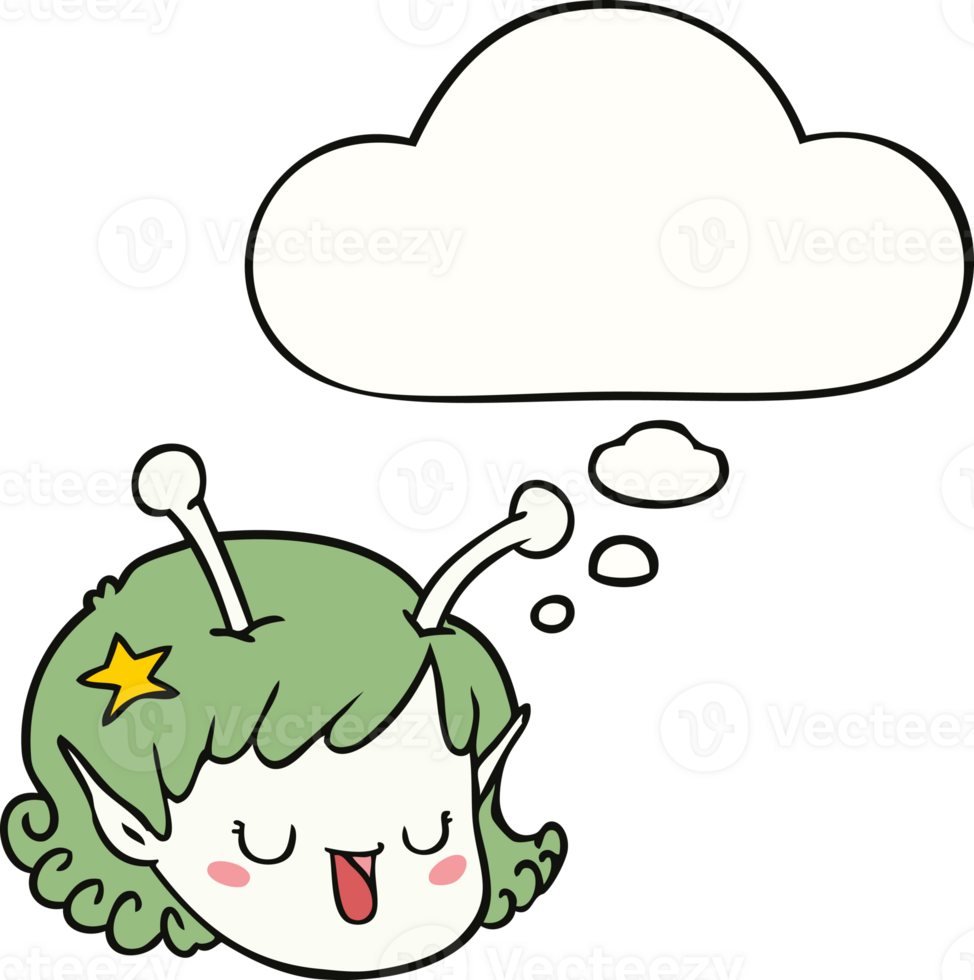 cartoon alien space girl face with thought bubble png