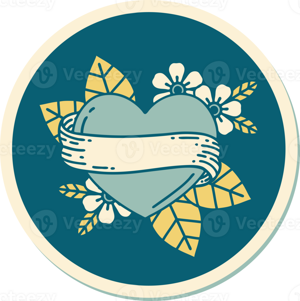 sticker of tattoo in traditional style of a heart and banner png