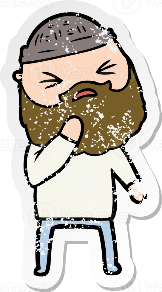 distressed sticker of a cartoon man with beard png