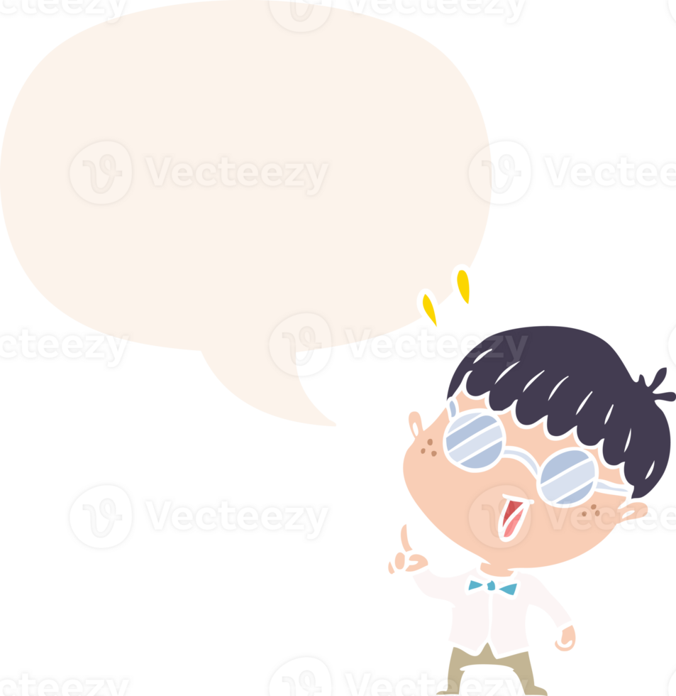 cartoon clever boy with idea with speech bubble in retro style png