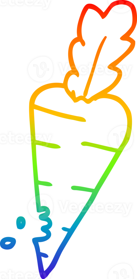 rainbow gradient line drawing of a cartoon carrot with bite marks png