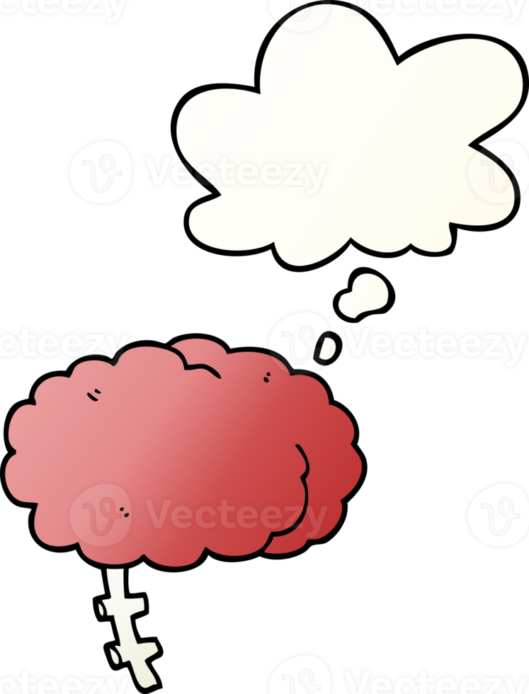 cartoon brain with thought bubble in smooth gradient style png