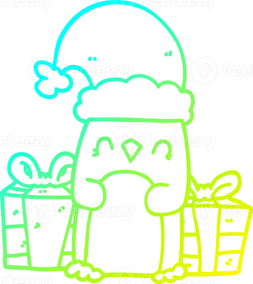 cold gradient line drawing of a cute christmas penguin png