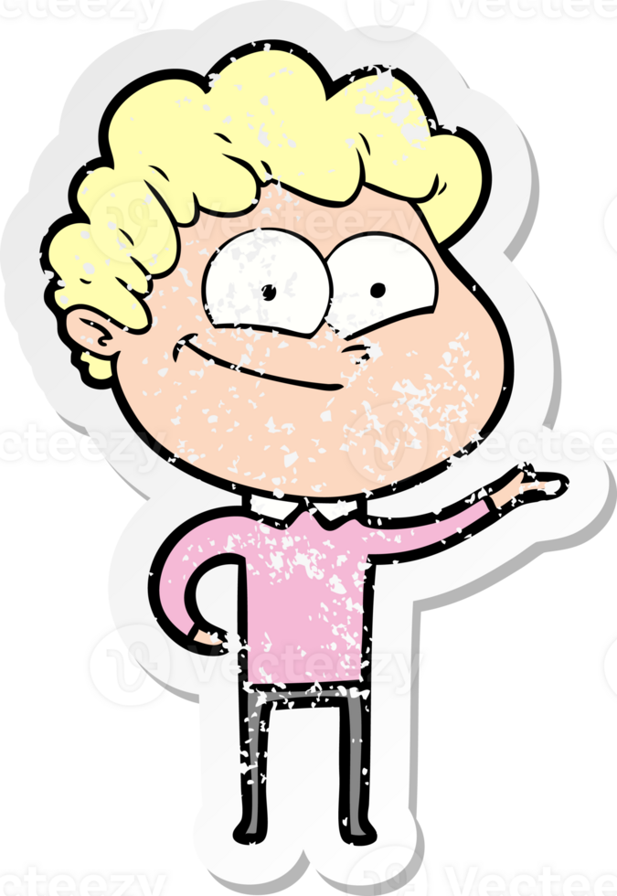distressed sticker of a cartoon happy man png