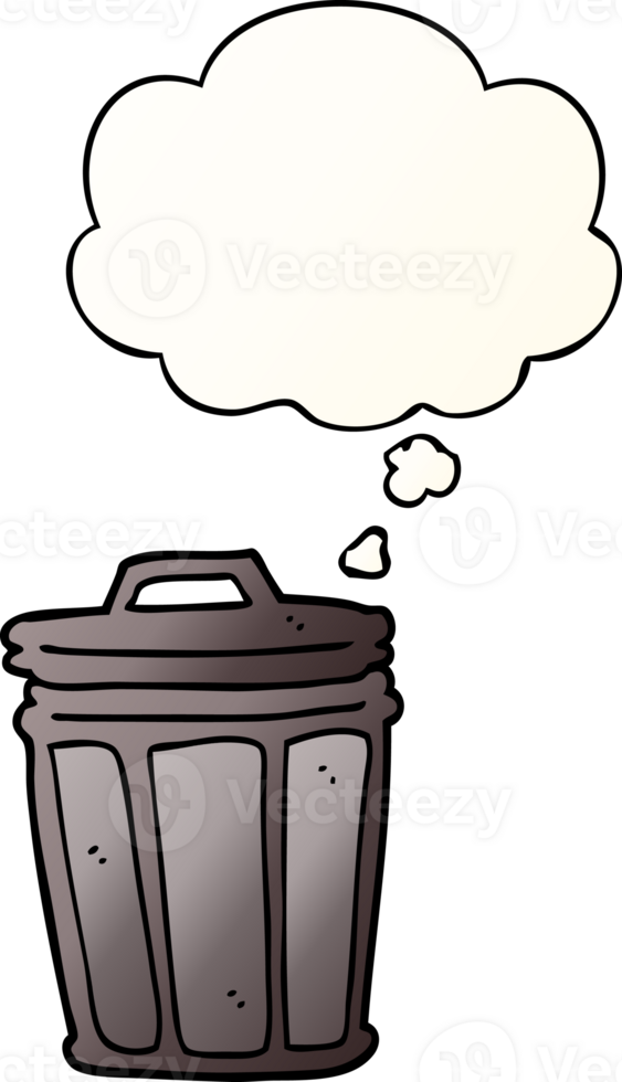 cartoon trash can with thought bubble in smooth gradient style png